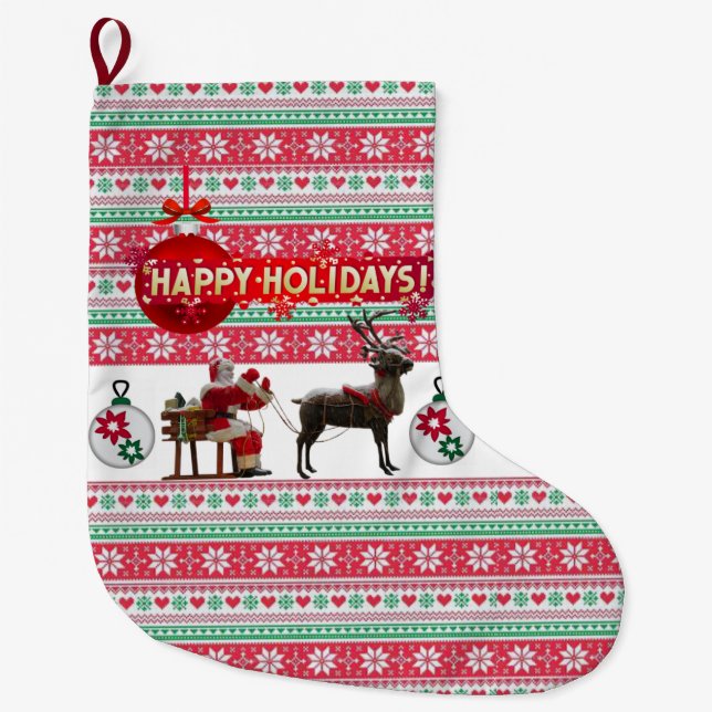 Christmas Stocking, Happy Holidays Large Christmas Stocking (Front)