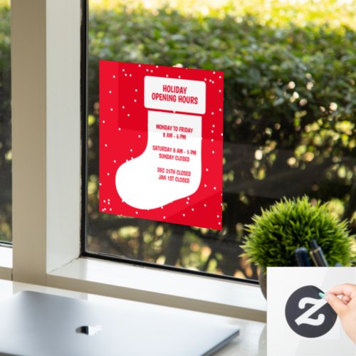 Christmas stocking Holiday opening hours store Window Cling