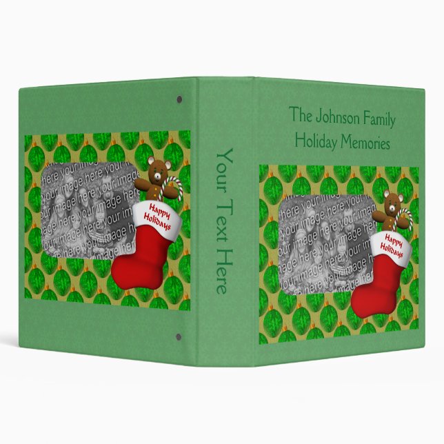 Christmas Stocking Holiday Personalized Photo 3 Ring Binder (Background)