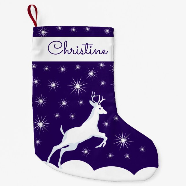 Christmas Stocking Jumping Reindeer Snow Night Sta (Front)
