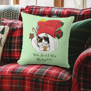 Christmas Stocking Kitten Throw Pillow
