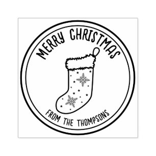 Christmas Stocking Line Art Design Merry Christmas Rubber Stamp
