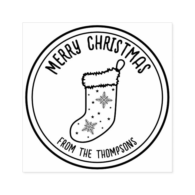 Christmas Stocking Line Art Design Merry Christmas Rubber Stamp (Imprint)