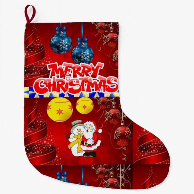 Christmas Stocking, Merry Christmas Large Christmas Stocking (Front)