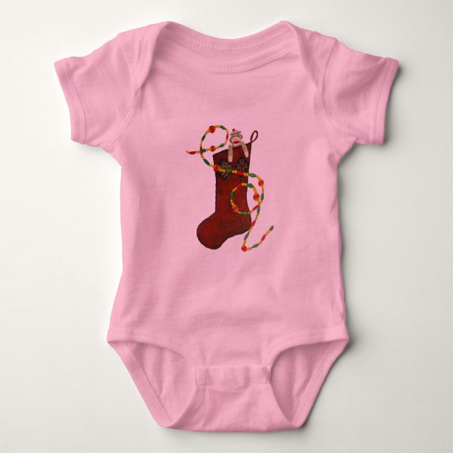 Christmas Stocking Monkey Infant Creeper (Front)