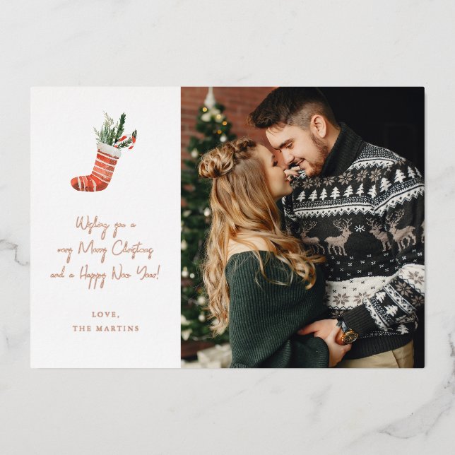 Christmas Stocking Note Photo Christmas Foil Invitation (Front)