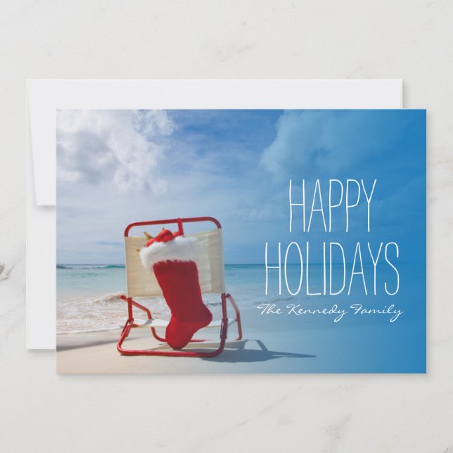 Christmas stocking on a beach chair holiday card (Front)