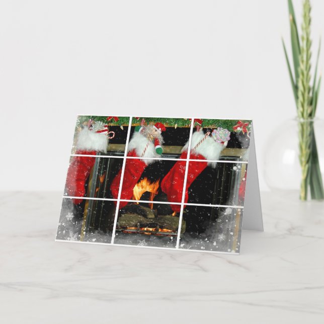 Christmas Stocking On Fireplace Holiday Card (Front)