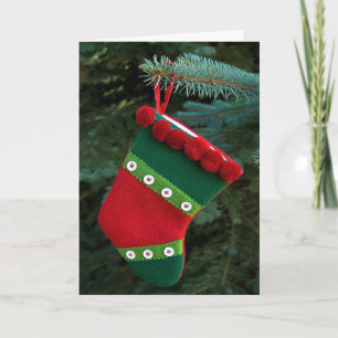 Christmas Stocking on Pine Tree Holiday Card