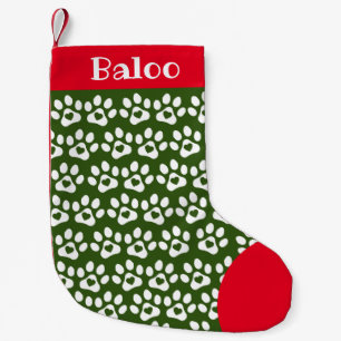 Christmas Stocking Paw Print Green Red