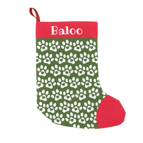 Christmas Stocking Paw Print Green Red