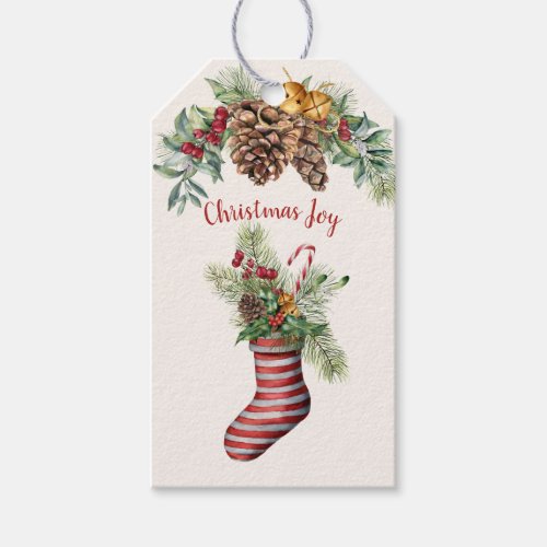 Christmas stocking pine cones candy canes gift tags