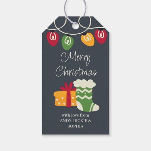 Christmas Stocking Present and Lights Personalized Gift Tags