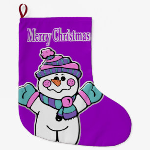 Christmas Stocking, Purple Snowman Large Christmas Stocking