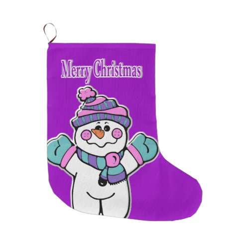 Christmas Stocking Purple Snowman  Large Christmas Stocking