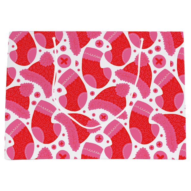 Christmas Stocking Red and Pink Large Gift Bag (Front)