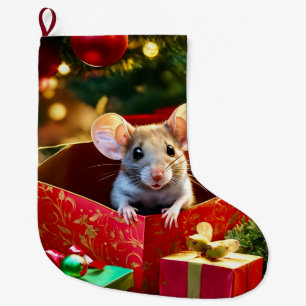 Christmas Stocking, Red Hearts Love Mouse Large Christmas Stocking