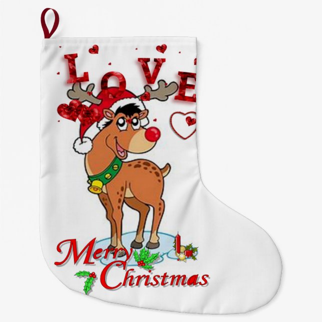 Christmas Stocking, Reindeer Large Christmas Stocking (Front)