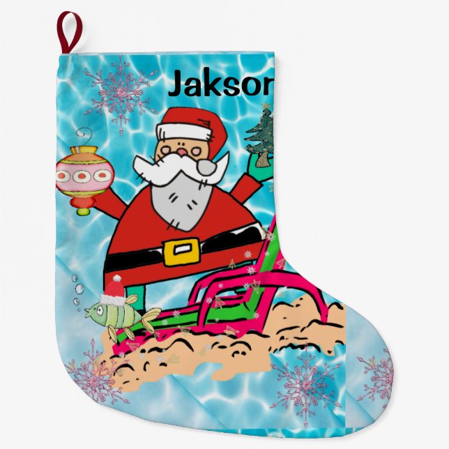 Christmas Stocking,  Santa Beach Bum Large Christmas Stocking (Front)
