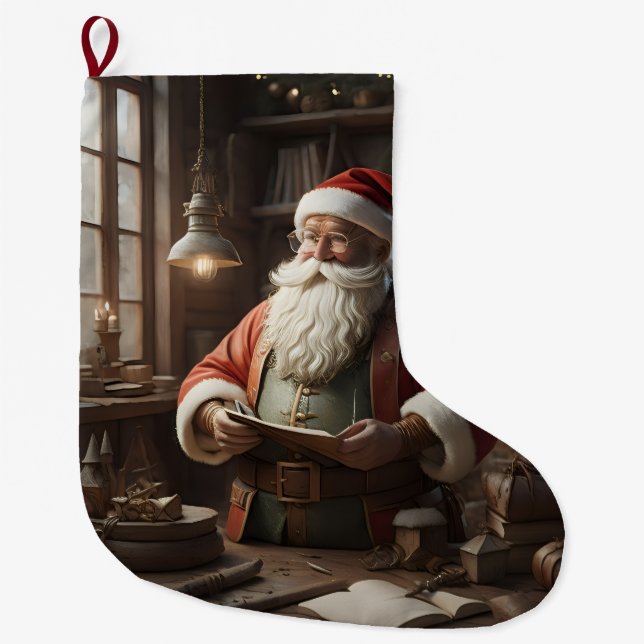 Christmas Stocking, Santa Claus Vintage  Large Christmas Stocking (Front)