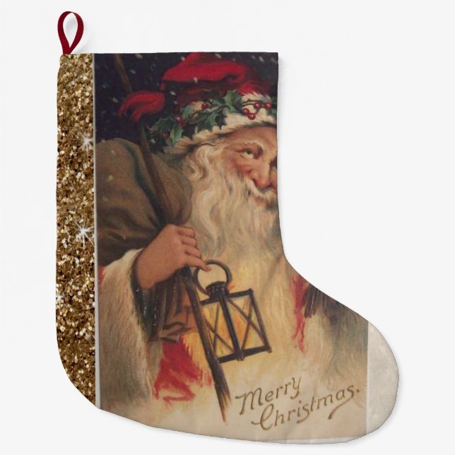 Christmas Stocking, Santa Vintage Large Christmas Stocking (Front)