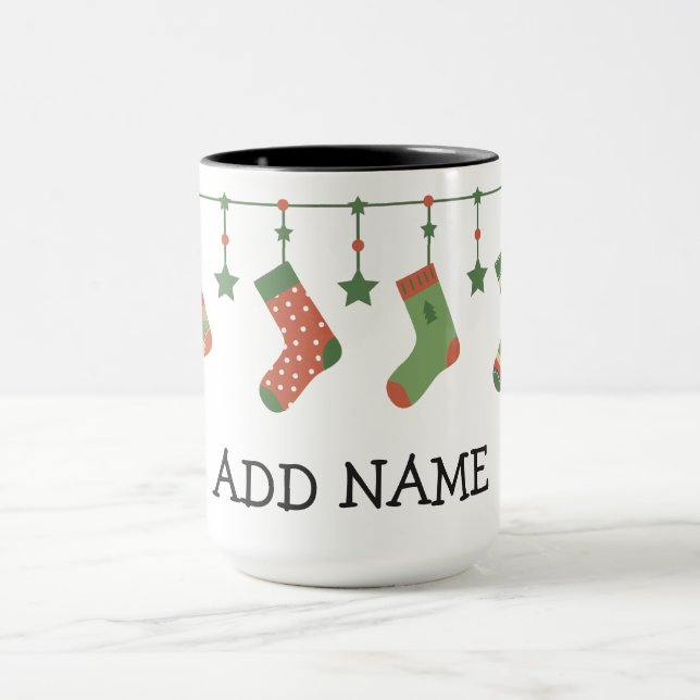 Christmas stocking seasonal winter holida add name mug (Center)