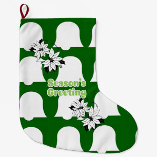 Christmas Stocking, Seasons' Greetings Green Bells Large Christmas Stocking