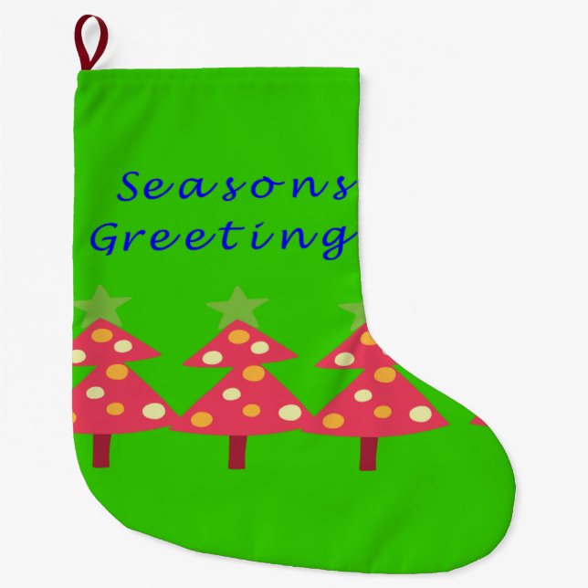 Christmas Stocking, Seasons' Greetings Green Large Christmas Stocking (Front)