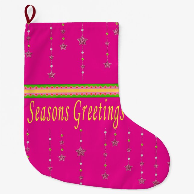 Christmas Stocking, Seasons' Greetings Pink  Large Christmas Stocking (Front)