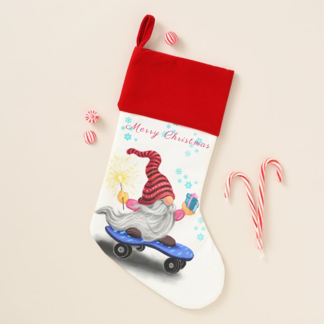Christmas Stocking Skater Gnome with Gifts (Front)