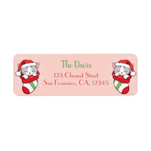 Christmas Stocking - Sleeping Kitten in Santa Hat Label