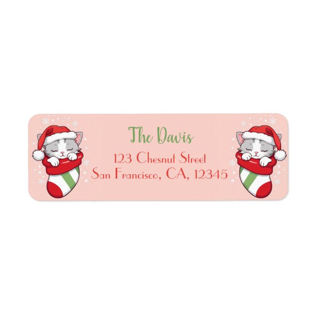 Christmas Stocking - Sleeping Kitten in Santa Hat Label (Front)