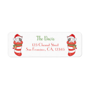 Christmas Stocking - Sleeping Kitten in Santa Hat Label