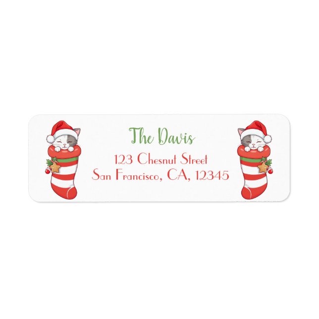 Christmas Stocking - Sleeping Kitten in Santa Hat Label (Front)