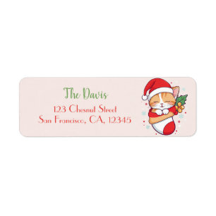 Christmas Stocking - Sleeping Kitten in Santa Hat Label