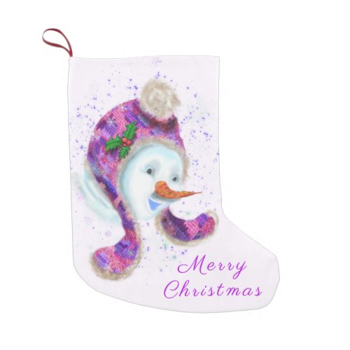 Christmas Stocking Snowman In Purple Pink Hat