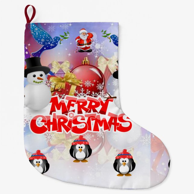 Christmas Stocking, Snowman Large Christmas Stocking (Front)