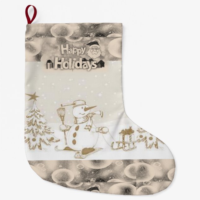 Christmas Stocking, Snowman Large Christmas Stocking (Front)