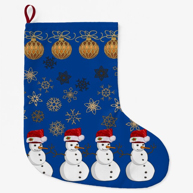 Christmas Stocking, Snowman Large Christmas Stocking (Front)