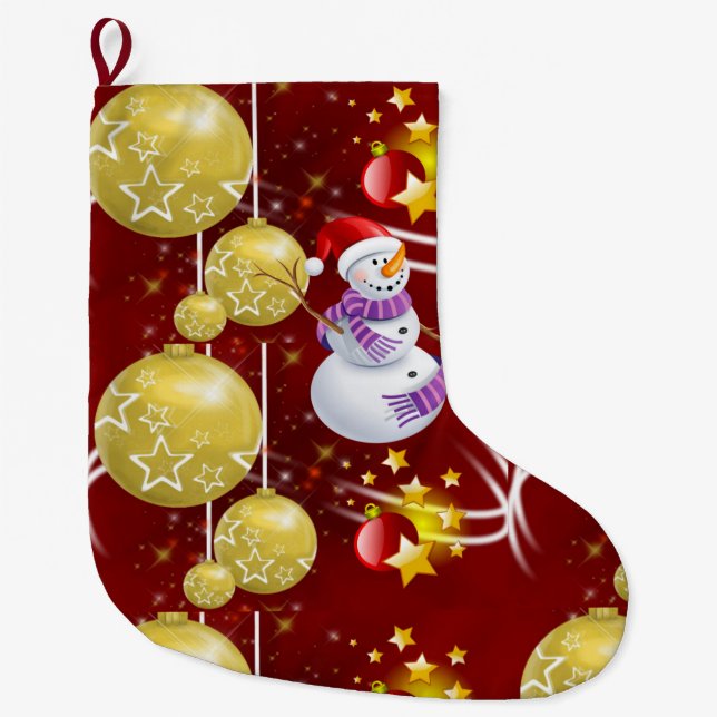 Christmas Stocking, Snowman Large Christmas Stocking (Front)