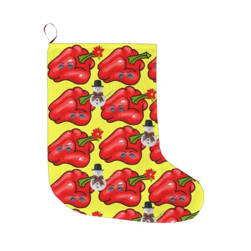 Christmas Stocking Snowman Red Pepper Yellow Large Christmas Stocking