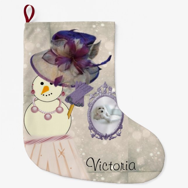 Christmas Stocking, Snowman Vintage Large Christmas Stocking (Front)