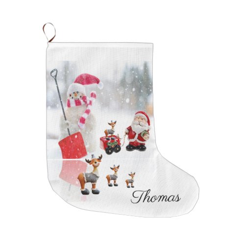 Christmas Stocking Snowman Vintage Santa  Large Christmas Stocking