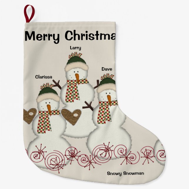 Christmas Stocking,  Snowy Snowman Large Christmas Stocking (Front)