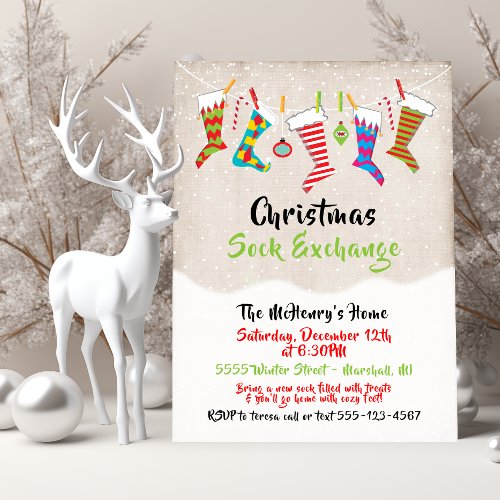 Christmas Stocking Sock Swap clothesline Exchange Invitation