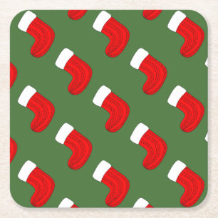 Christmas Stocking Square Paper Coaster