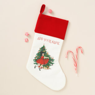 CHRISTMAS STOCKING : VINTAGE GIRL + CHRISTMAS TREE