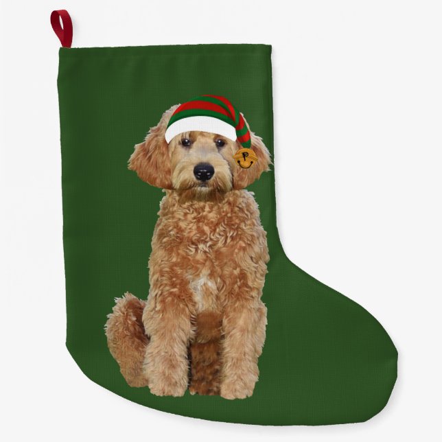 Christmas Stocking w/ golden doodle (Front)