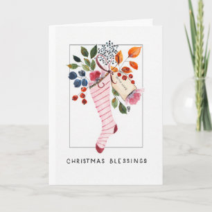 Christmas Stocking, Watercolor Print Card