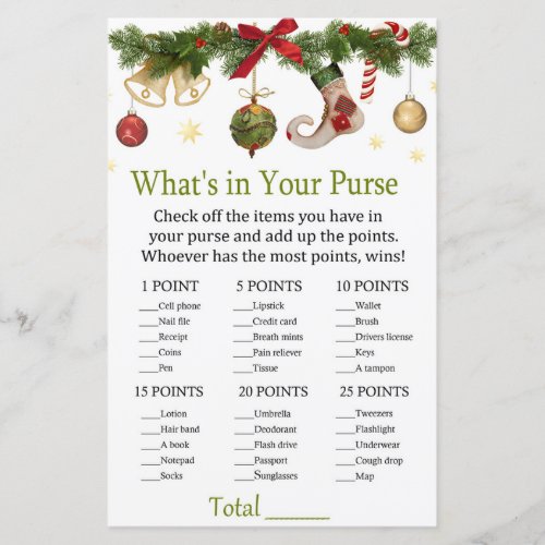 christmas stocking Whats in your purse game